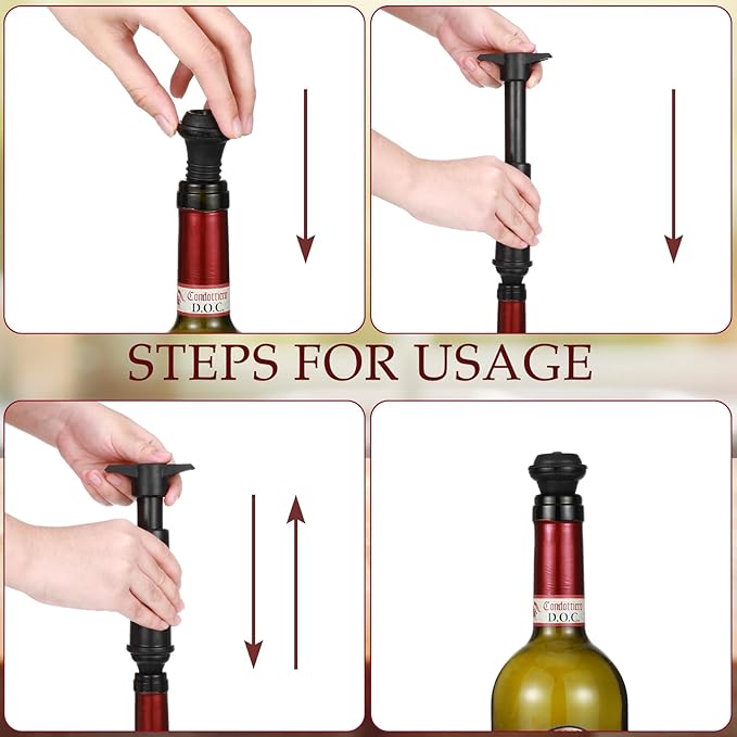 Honoson 12 Pieces Wine Stopper Resealable Pump Vacuum Silicone Saver Practical for Kitchen Supplies Bottle Tools (Black)