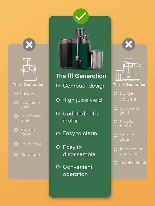 Juicer Machine, HOUSNAT Centrifugal Juicer,Extractor Max Power 800W Juice, 65MM Chute for Whole Fruit and Vegetables, Juice Extractor with 3 Speeds Quick Juicing, Easy to Clean, BPA Free, Green