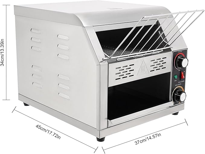 Commercial Conveyor Toaster 300 Slices/Hour 1900W Heavy Duty Stainless Steel Electric Conveyor Toaster with Three Baking Modes and Temp & Speed Control for Home Restaurants Bakery Use