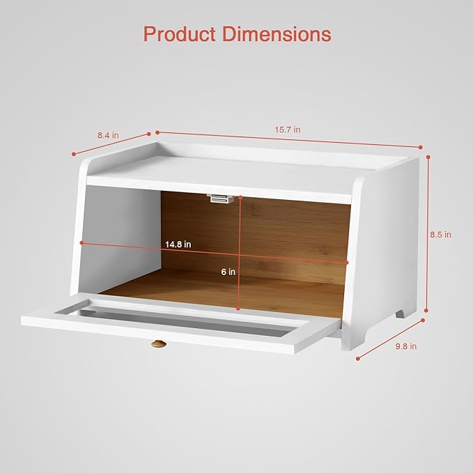 Goozii White Bread Box for Kitchen Countertop, Modern Counter Breadbox for Homemade Bread, Large Corner Bread Storage Container for Sourdough Loaf Organizers and Storage (White Bamboo Wood)