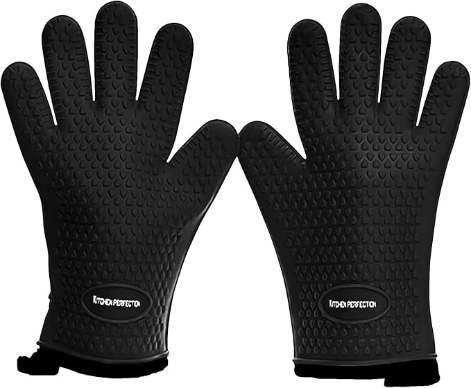 KITCHEN PERFECTION S Silicone Smoker Oven Gloves for Women -Extreme Heat Resistant BBQ Gloves -Handle Hot Food Right on Your Grill Fryer |Waterproof Oven Mitts for Cooking |Superior Set+3 Bonuses