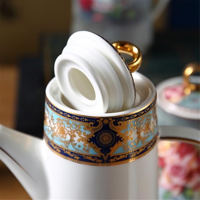 Water Pitcher Ceramic Teapot With Lid Water Pitcher Kitchen Butter Bottle Flower & Bird Finished Wedding Gifts Party Presents 650ML Glass Pot(White)
