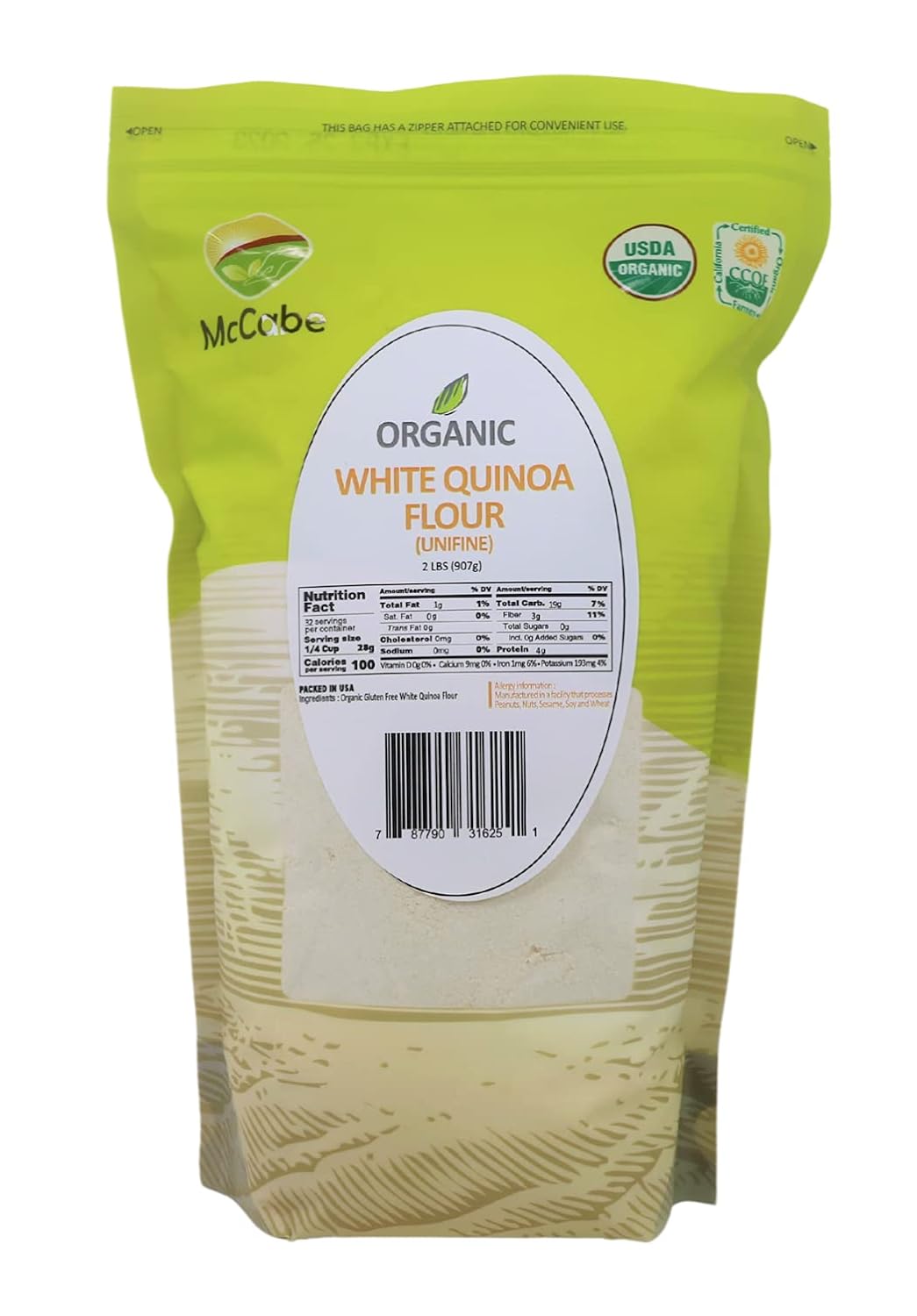 McCabe Organic White Quinoa Flour - Quinoa Flour Organic | Rich with Fiber & Minerals | USDA and CCOF Certified | Packed in USA | 2Lbs (Pack of 2)