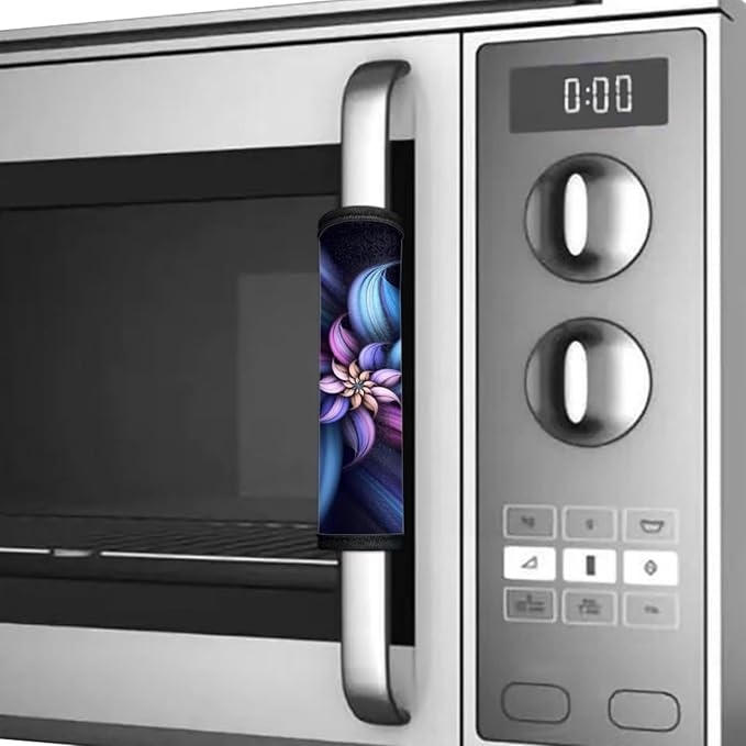 Refrigerator Door Handle Covers Set of 6, Antiskid Protector for Fridge Oven Dishwasher Keep Your Kitchen Appliance Clean from Smudges, Food Stains, Fashion Flower Bluish Violet