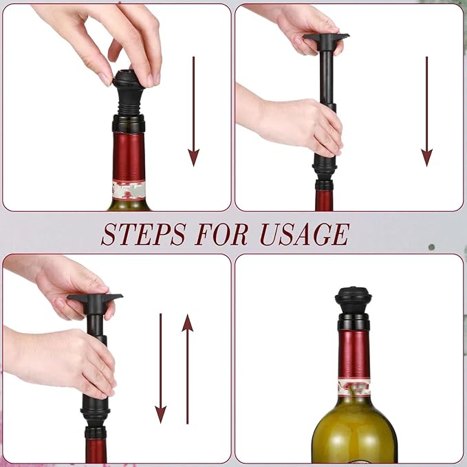 Honoson 60 Pieces Wine Stopper Silicone Resealable Pump Vacuum Saver Practical for Kitchen Supplies Bottle Tools (Black)