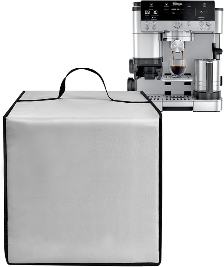 Drip Coffee Maker Cover Luxe Café Machine Lid Waterproof Antistatic Nylon Case Compatible with Ninja Espresso Machine Cappuccino Latte Makers ES601,Silver