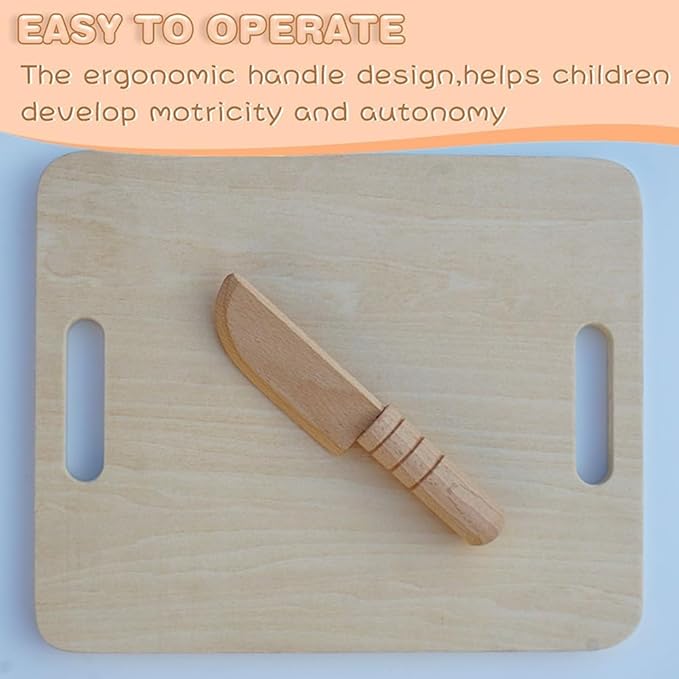 3 PCS Wooden Kids Safe Cutting Knife, Children's Kitchen Tools for Cooking, Veggies, Fruits, Salad, Cake (For 2-10 Years Old)