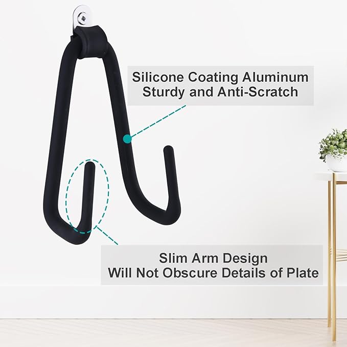 Wall Plate Hangers for 6-12 inches Plate, Adjustable Plate Stand Holder, Silicone Coating Vertical Plate Display, Black Small Size 4 Pack