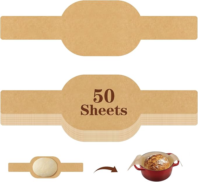 PLAPITATE Parchment Bread Sling for Dutch Oven, Non-Stick Unbleached Bread Baking Mat, 50 Pcs Disposable Bread Sling for Sourdough Tools ＆ Accessories (Oval)