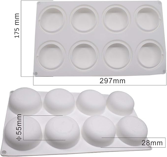 Silicone Cake Mold for Baking，8 Holes 3D Stone Round Shape Silicone Mousse Cake Pop Form,Non-Stick Candy Chocolate Jelly Baking Mould Tray,Pastry Cheesecake Pudding Bread Decorating Tool for Homemade