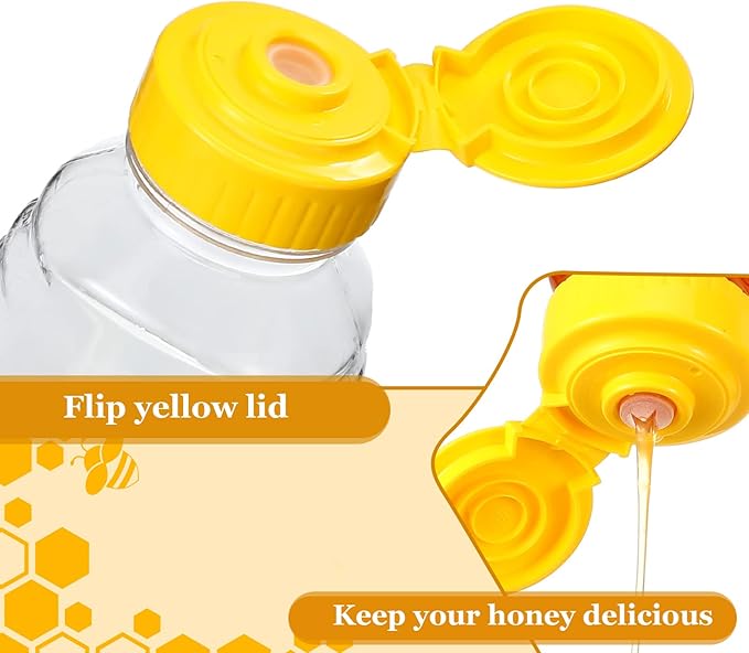 Hoolerry 48 Pack 8 oz Clear Plastic Honey Bottles Refillable Squeeze Honey Container Empty Honey Jars Honey Dispenser with Flip Top Lid Plastic Squeeze Bottles for Sauces Syrup Storing and Dispensing