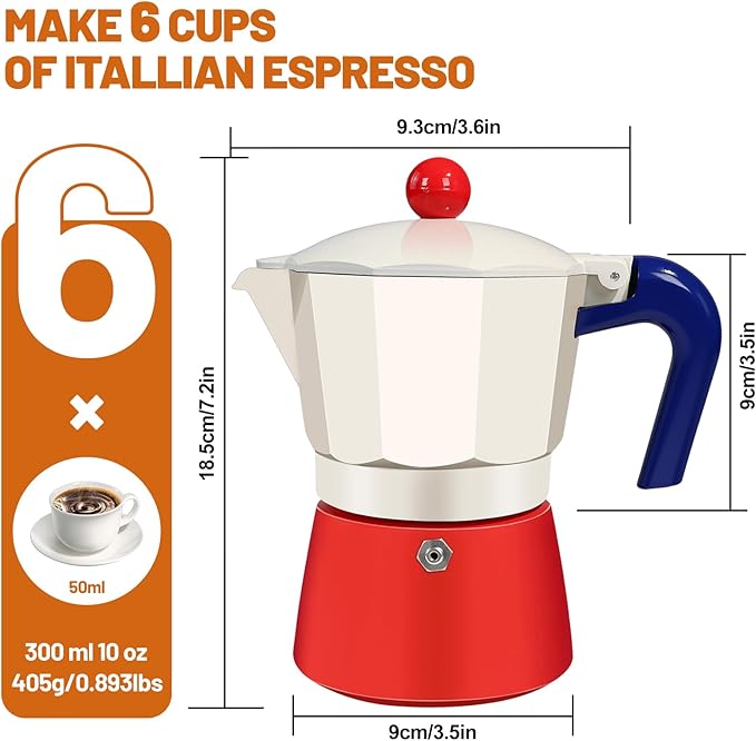 6 Cup Aluminum Espresso Stovetop Moka Pot Express Coffee Maker Percolator Italian Classic Mocha Coffee Machine for Italian and Cuban Cafe Brewing for Home Camping 300ml 10oz