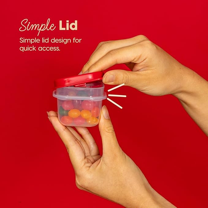 IRIS USA 24 PC Plastic Food Storage Containers With Lids | 12 Extra Small Containers & 12 Lids | For Sides Snack Fruit Dips Condiments, Microwave Dishwasher Freezer Safe, Clear/Red