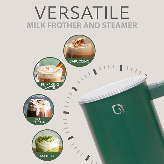WILLOW Eco Series Milk Frother, 4 in 1 Milk Steamer, One Button Operation Hot and Cold Foam Maker 8.12oz/240ml Milk Warmer for Coffee & Latte, Made from 99% Recycled Plastics, Non-Toxic - GREEN