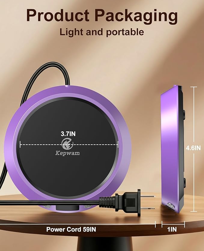Kepwam Coffee Mug Warmer - 50W Electric Coffee Warmer for Desk 3 Temp Settings & 2-9 Timer Smart Cup Warmer for Desk Candle Warmer Plate with LED Lights Beverage Tea Milk Warmer for Home & Office