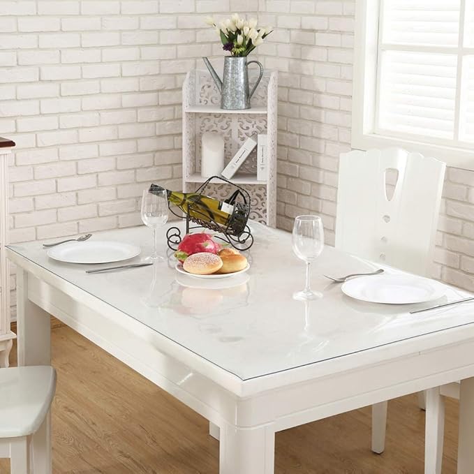 NECAUX Custom 52 x 56 Inch Clear Table Cover Protector, 1.5mm Thick Plastic Waterproof Heavy Duty Desk Pad Mat Non-Slip Tablecloth Protector for Coffee Table, Sofa Table, Media Stand, Countertop