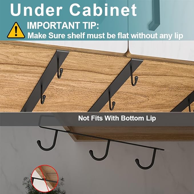 ECROCY Coffee Mug Holder Under Cabinet, 3pcs Coffee Cup Holder Only Fits Flat Shelf Without Any Lip, Clip-On Mug Hooks No Drilling Free Damage