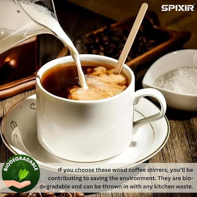 Wooden Coffee Stirrers, 500 Disposable Coffee Stir Sticks, 7-inch Wooden Stir Sticks for Coffee & Cocktails, Swizzle Sticks for Coffee, Round-End Coffee Sticks, Coffee Bar Accessories