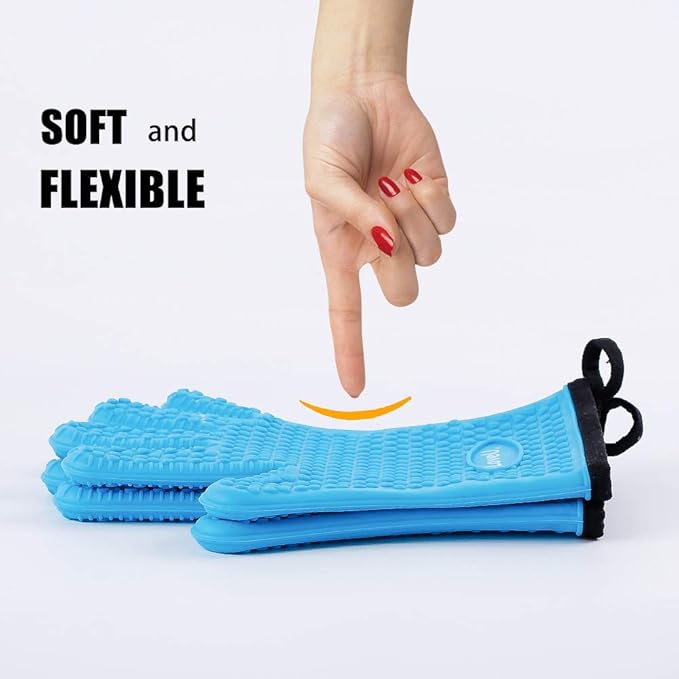 Silicone Oven Gloves with Square Air Fryer Liners - Non-Stick Heat Resistant Kitchen Accessories