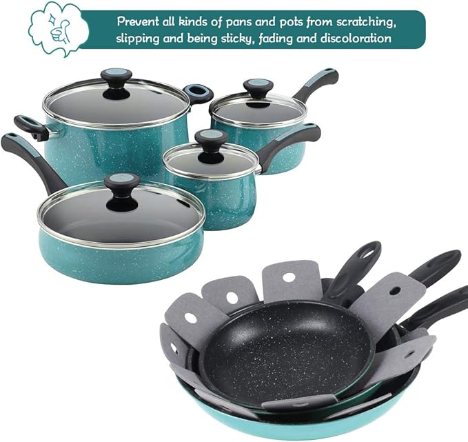 BYKITCHEN Pan Pot Protectors, Set of 12 and 4 Different Sizes, Larger & Thicker Gray Pan Separator Pads, Pan Protectors for Stacking and Protecting Your Cookware