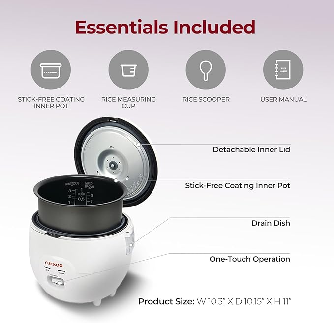 CUCKOO Basic Rice Cooker 6-Cup Uncooked / 12-Cup Cooked, Versatile Rice Maker with Non-Stick Inner Pot, Easy to Use, Auto Keep Warm, White/Purple (CR-0671V)