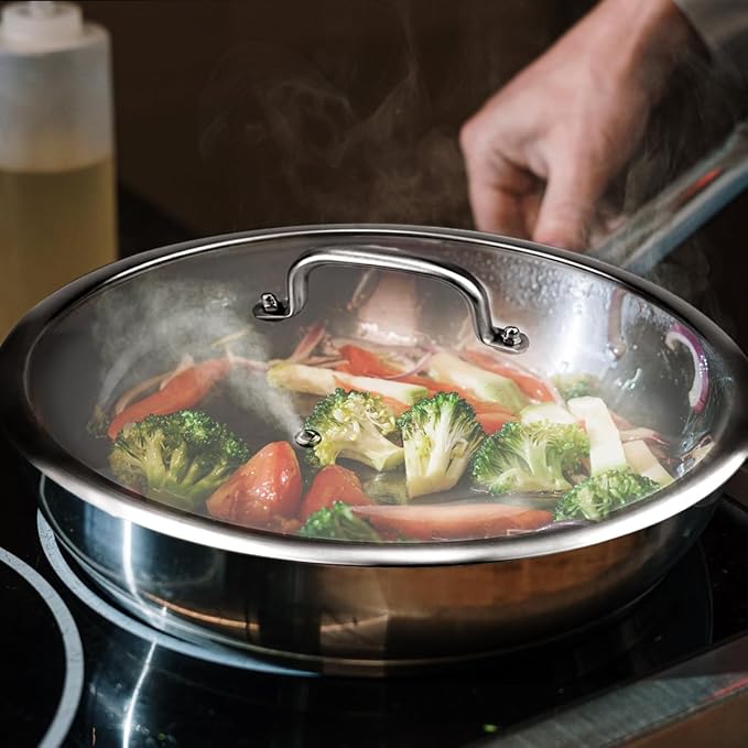 Universal Pan Lid 32cm/12 Inch - Tempered Glass Lid for Pots Pans Skillets Cooking Lids with Handle, Shatterproof Cover for Cast Iron & Silver Cookware