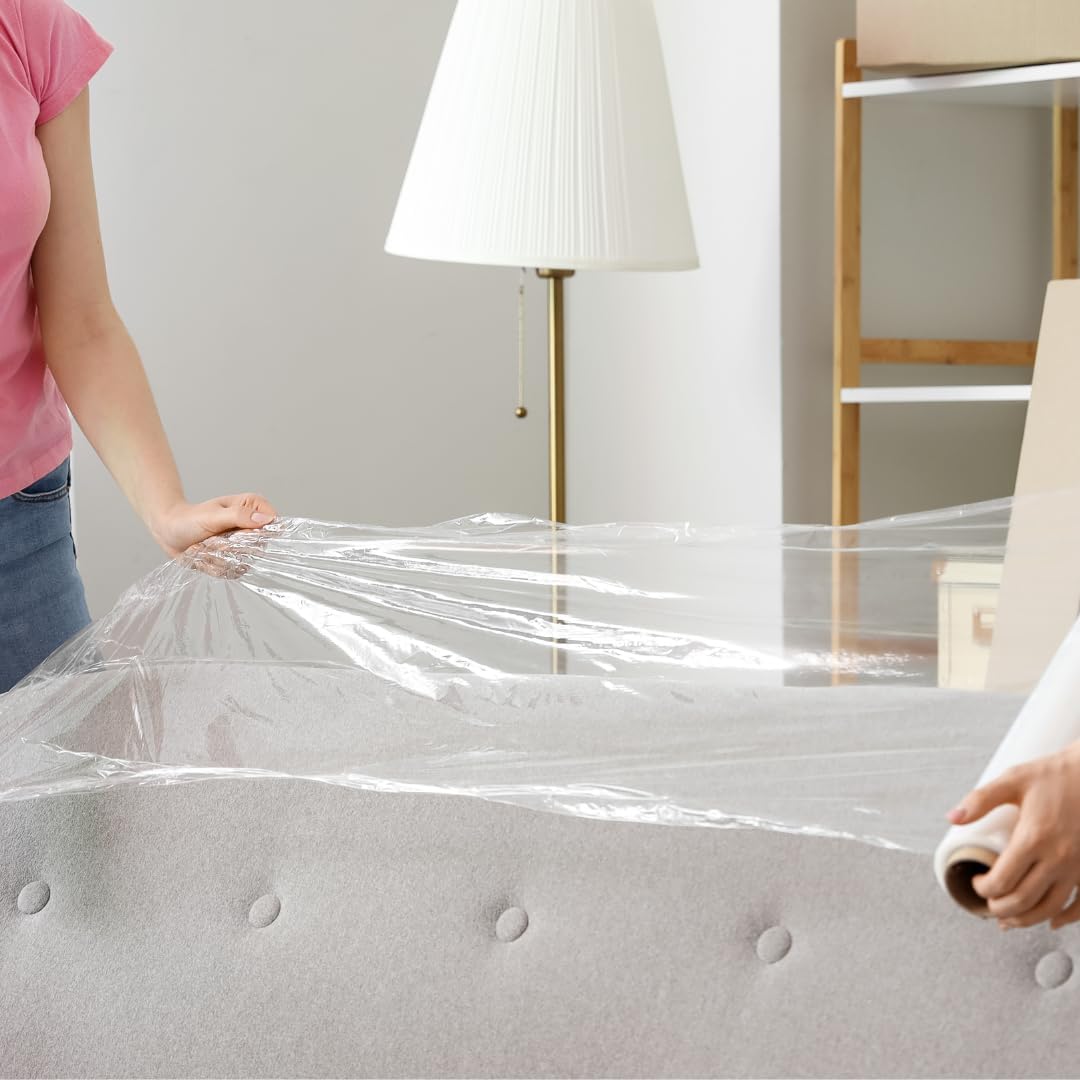 WOD SFCB80 Heavy Duty Hand Stretch Film Wrap 80 Gauge Thick with Dispenser - Clear Shrink Wrap Ideal for Moving, Packing, & Palletizing Applications: 5" in. x 1000 Ft (12-Rolls)
