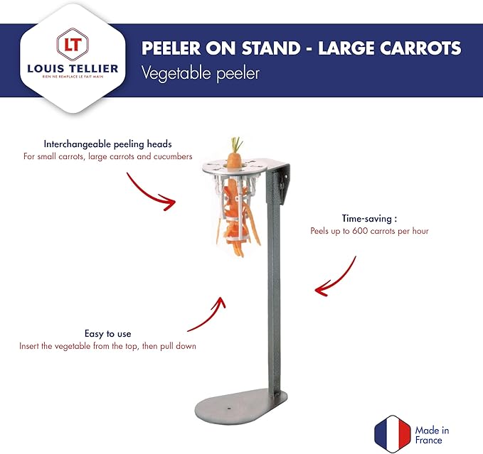 LOUIS TELLIER - Carrots Peeler on Stand - For large carrots up to Ø2.4 in - Stainless Steel Blade - High Efficiency