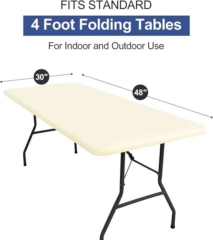 homing Rectangle Table Cloth Cover, Waterproof Polyester Elastic Fitted Tablecloth, Fits for 4 Foot Folding Tables, Washable Table Protector for Picnic, Camping, Outdoor (Cream Yellow, 30" x 48")