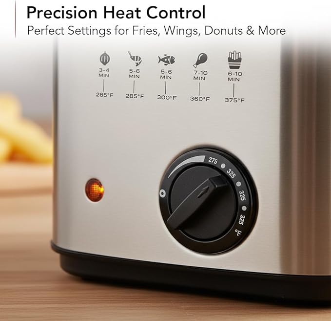 OVENTE Electric Deep Fryer, 1.5L Capacity, 800W with Adjustable Temperature, Viewing Window Lid, Removable Frying Basket & Cool-Touch Handles, Stainless Steel Countertop Fryer, Silver FDM1501BR