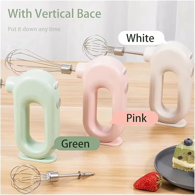 Portable Handheld Mixer, USB Electric Blender with 2 Mixing Heads - Wireless Rechargeable Food Mixer, Dough Stirrer, Eggbeater & Whisk for Kitchen, Baking, Cooking(WHITE)