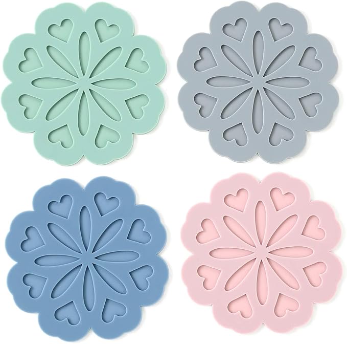 Set 4 Silicone Trivet Mat - Hot Pot Holder Hot Pads for Table & Countertop - Trivet for Hot Dishes - Non-Slip & Heat Resistant Modern Kitchen Hot Pads for Pots & Pans, Assort 4 Colors