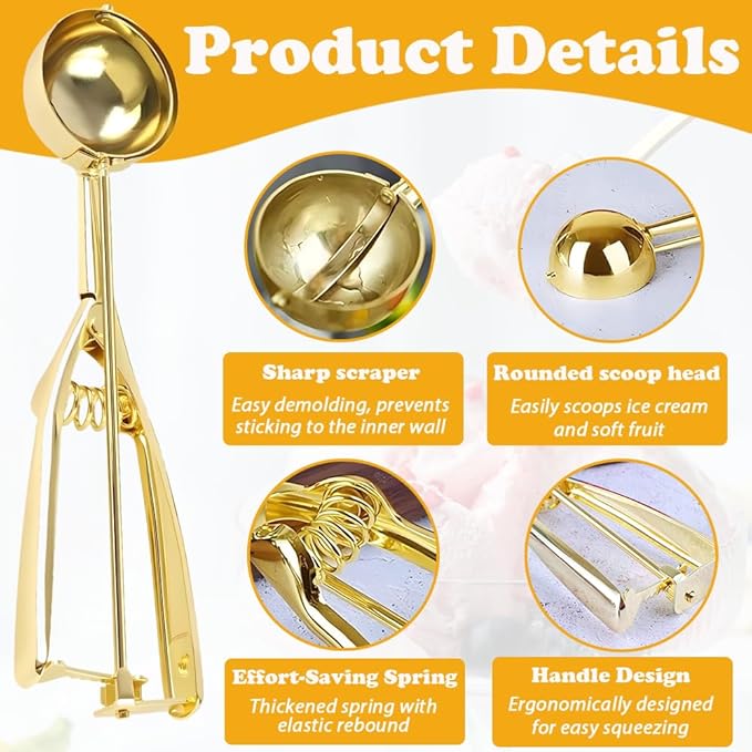 Ice Cream Scoop with Trigger Release, 304 Stainless Steel Cookie Scoops for Baking & Food Prep, Easy to Clean Dishwasher Safe Scooper for Ice Cream, Cookie Dough, Cupcakes, Fruit and Meatballs（L)