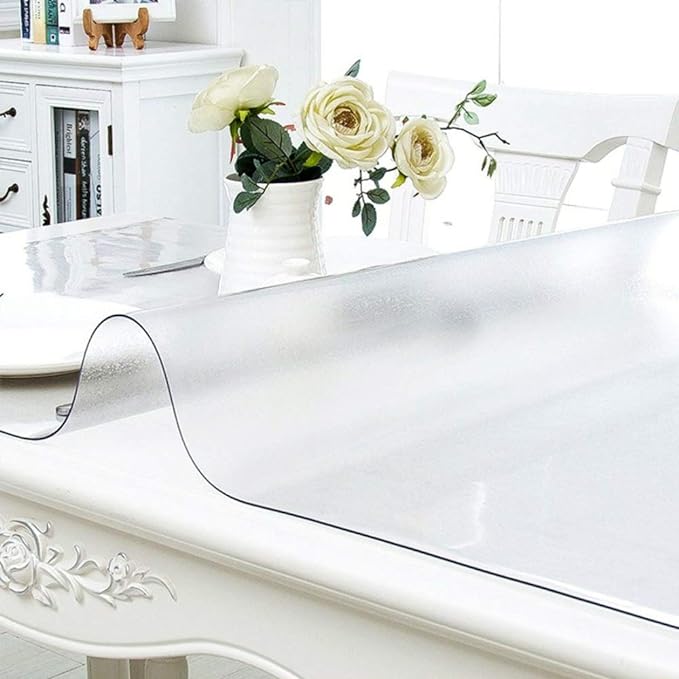 NECAUX Custom 23.6 x 59.1 Inch Frosted Table Cover Protector, 1.5mm Thick Plastic Water Resistent Heavy Duty Desk Pad Non-Slip Tablecloth Protector for Coffee Table, Sofa Table, Media Stand