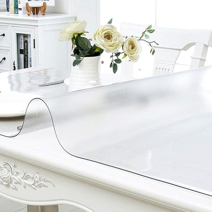 NECAUX 48 x 111 Inch 1.5mm Thick Frosted Table Cover Protector, Wood Grain Transparent Table Pad Non-Slip Tablecloth Plastic Protective Pad for Dining Room Table Conference Table Meeting Table