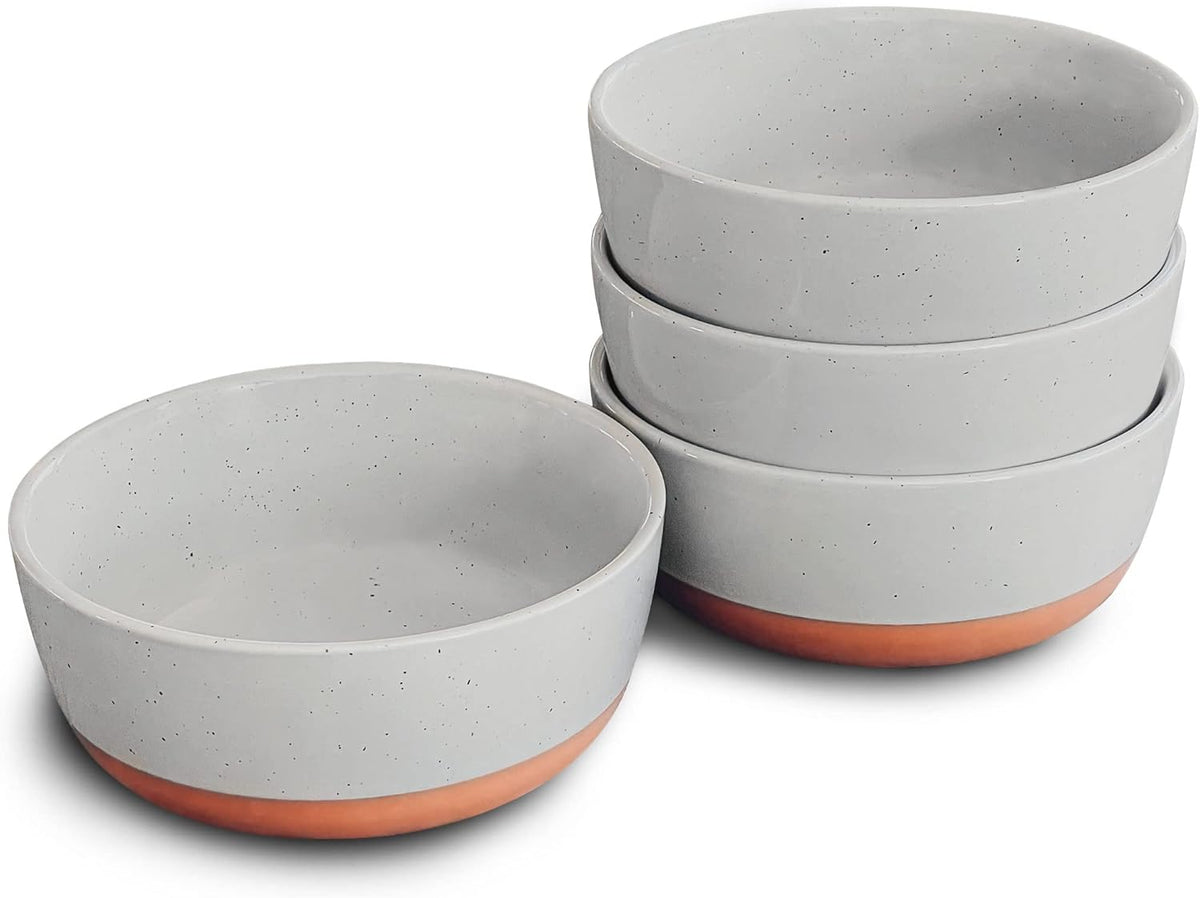 Mora Ceramic Flat Bowls Set of 4-25 oz- For Soup, Salad, Rice, Cereal, Breakfast, Dinner, Serving, Oatmeal, etc - Microwave, Dishwasher and Oven Safe Porcelain Bowl for Eating and Kitchen- Earl Grey