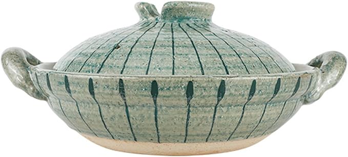Heat Resistant Ceramic Casserole, Round Earthen Pot Cookware with Lid for Dinner and Party, Uniform Heating Stockpot for Stew, Soup, Steam, Bake(1000ml/1.1quart, Green)