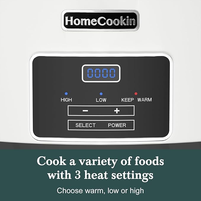 8-Quart Programmable Slow Cooker with Timer Keep Warm - Small Kitchen Appliance for Family Dinners - Serves 6+ People - Heat Settings: Keep Warm(White, Black Liner)