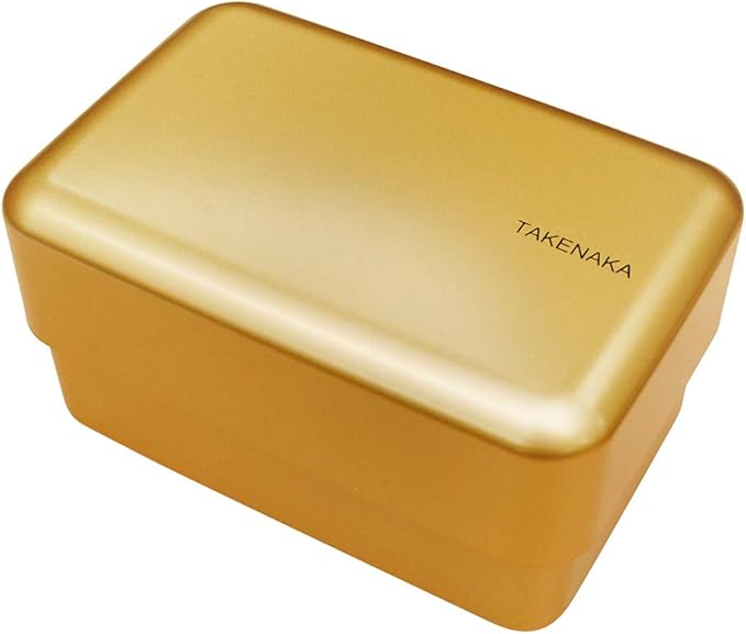 TAKENAKA Bento Nibble Box, Eco-Friendly Lunch Box Made in Japan, BPA and Reed Free, 100% Recycle Plastic Bottle Use, Microwave and Dishwasher Safe, Bento Box (Gold *Band: Orange)