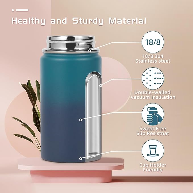 Volhoply 14oz KIds Water Bottle with Straw Lid and Silicone Boot Bulk 6 Pack,Stainless Steel Insulated Bottles for Boys & Girls Multipack,Double Wall Vacuum Leakproof Bottles(Dark Night,6)
