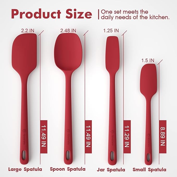 4 Pieces Silicone Spatula Set, Food Grade Rubber Spatula, Upgrade Strong Handle with Ergonomic Grip, Heat Resistant for Nonstick Cookware, Cooking