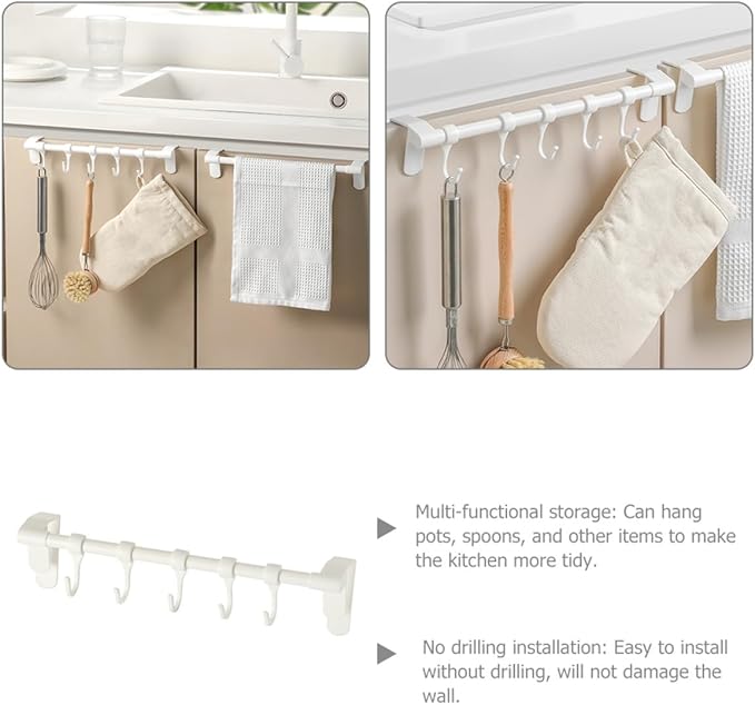 SUPVOX Kitchen Utensil Hooks 5pcs Under Cabinet Storage Rack White Plastic No-Drill Multi-Functional Hanging Organizer for Kitchen Cabinet