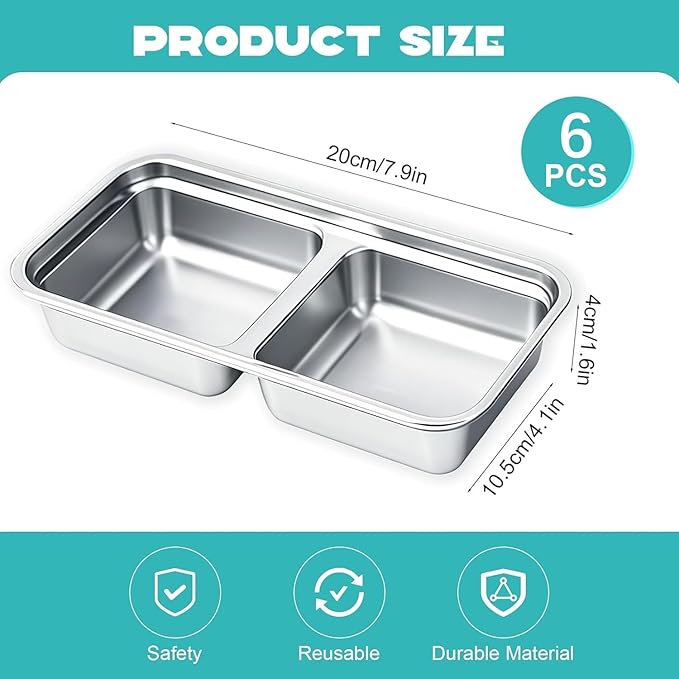 Stainless Steel Snack Containers, 6-Pack Reusable Grab and Go Containers with Lids, Dual Compartment Bento Box for Travel, Camping & Lunch Prep (Green)