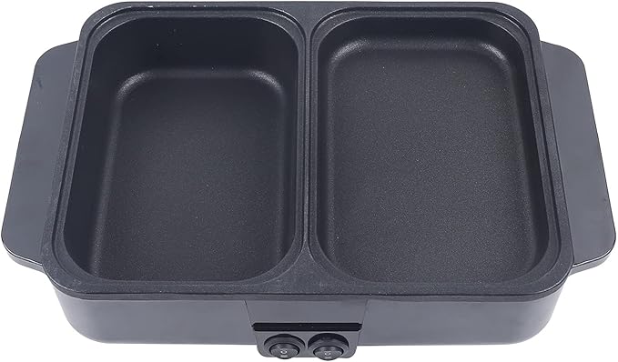 CNCEST 2 in 1 Portable Electric Hot Pot Barbecue Grill Non-Stick Teppanyaki Pan 110V Indoor Hotpot Grill Korean BBQ Combo (Black)
