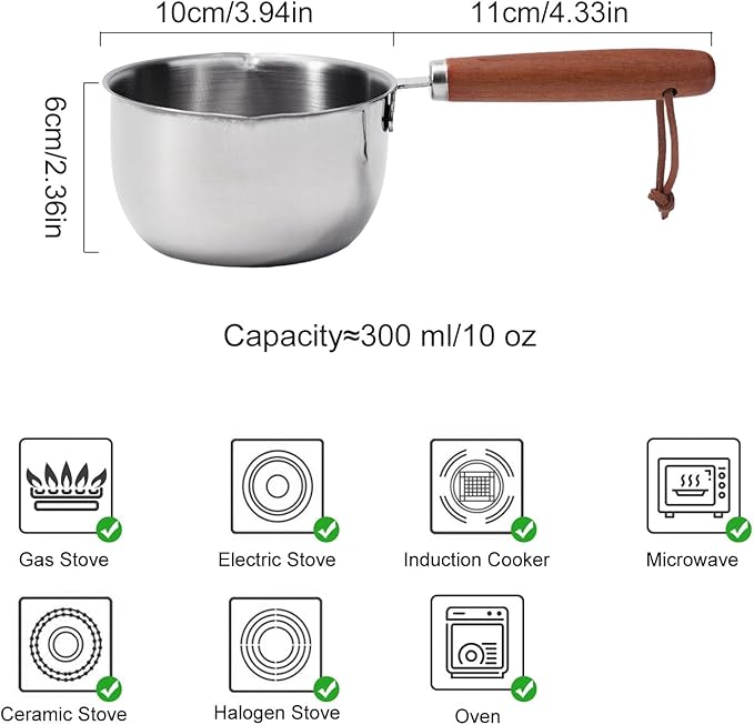 1Pc Stainless Steel Hot Oil Pan Hot Sauce Small Pot Cooking Butter Melting Pot, For Brewing Coffee, Warming Gravy, Melting Butter Or Chocolate, Heating Sauces, Silver(300ml)