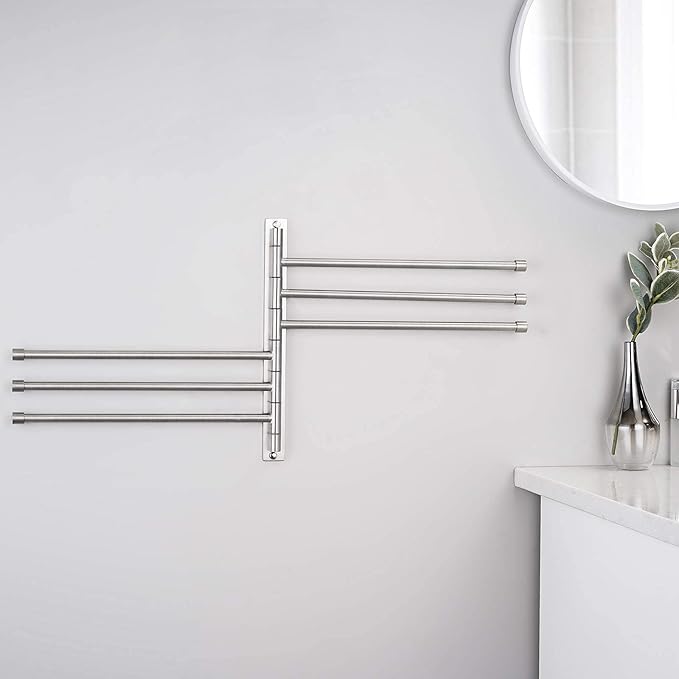 KES Swing Out Towel Bar, 6-Bar Folding Arm Swivel Hanger Bathroom Storage Organizer Wall Mount Rustproof 13 Inch SUS 304 Stainless Steel Brushed Finish, A2102S6-2