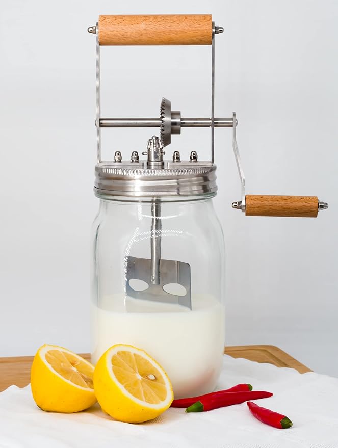 Premium Butter Churner – Makes Fresh Homemade Butter in 10 Minutes | 32oz Glass Jar with Stainless Steel Paddle | Hand Crank Butter Maker | Easy to Use & Clean | Perfect for Family Kitchen Fun