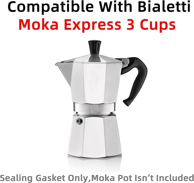[UPGRADED] Sealing Gasket for Bialetti Moka Express 3 Cups Iconic Stovetop Espresso Maker - 6 PCS Replacement Food Grade Silicone Seal Ring for Aluminum Stovetop Coffee Maker Pots