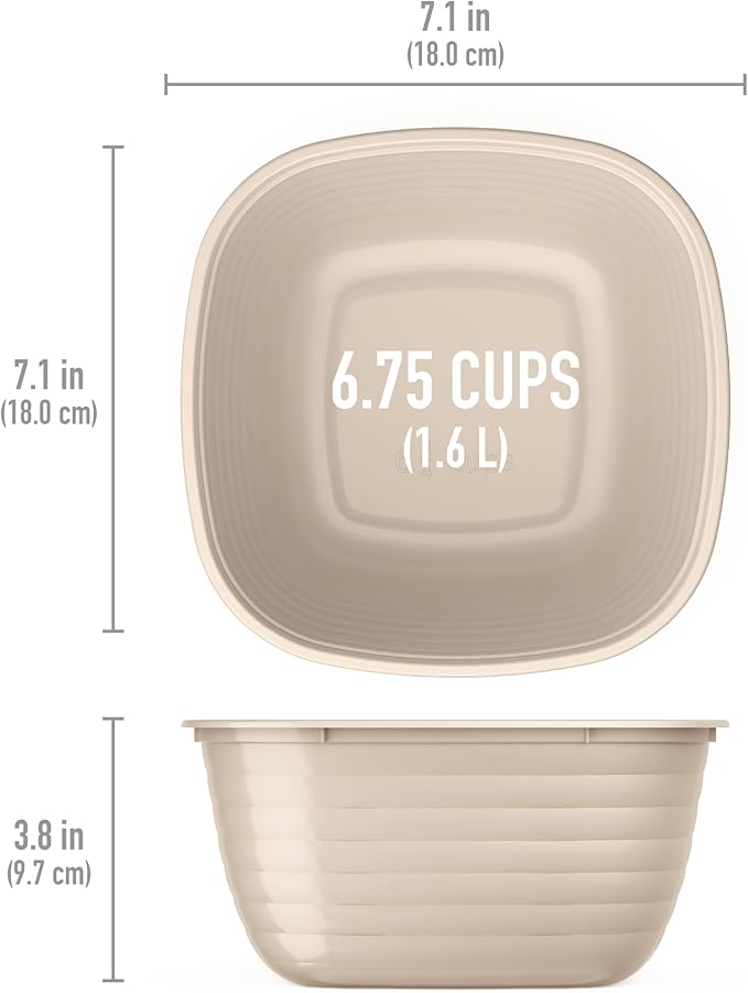 Bentgo Prep - 1-Compartment Bowls with Custom-Fit Lids - Reusable, Microwave Safe, Durable, PFAS & BPA-Free, Freezer & Dishwasher Safe Meal Prep Food Storage - 10 Bowls & 10 Lids (White Stone Tan)