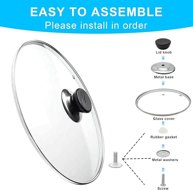 Glass Lid for Frying Pan Tempered Glass Pot Lid with Stainless Steel Rim for 8 Inch Frying Pan Wok Pot Skillet (8 Inch)